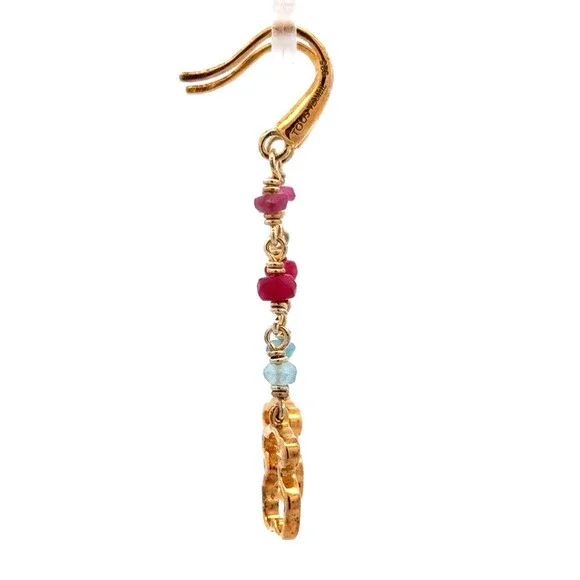 Designer TOUS 925 Sterling Silver Vermeil Aquamarine Amethyst Ruby Drop Earrings - Picture 4 of 12